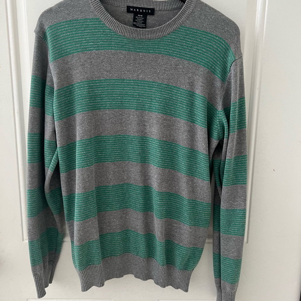 Marquise Men's Sweater in Gray and Green Stripes
